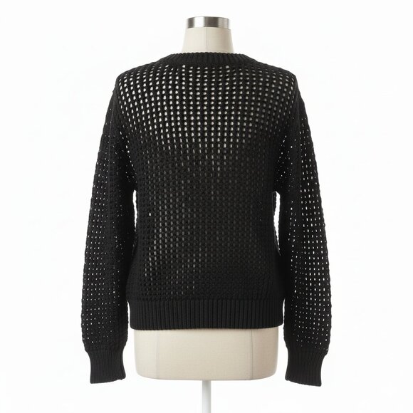 Zara Crochet Open Knit Collared Black Pullover - Picture 7 of 12